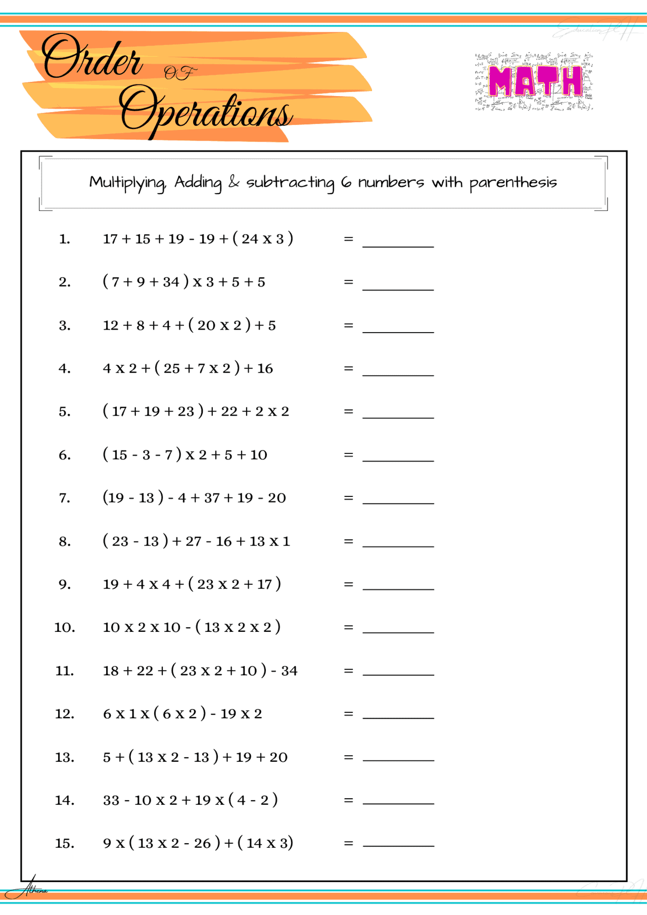 Order Of Operations Worksheet Multiple Choice