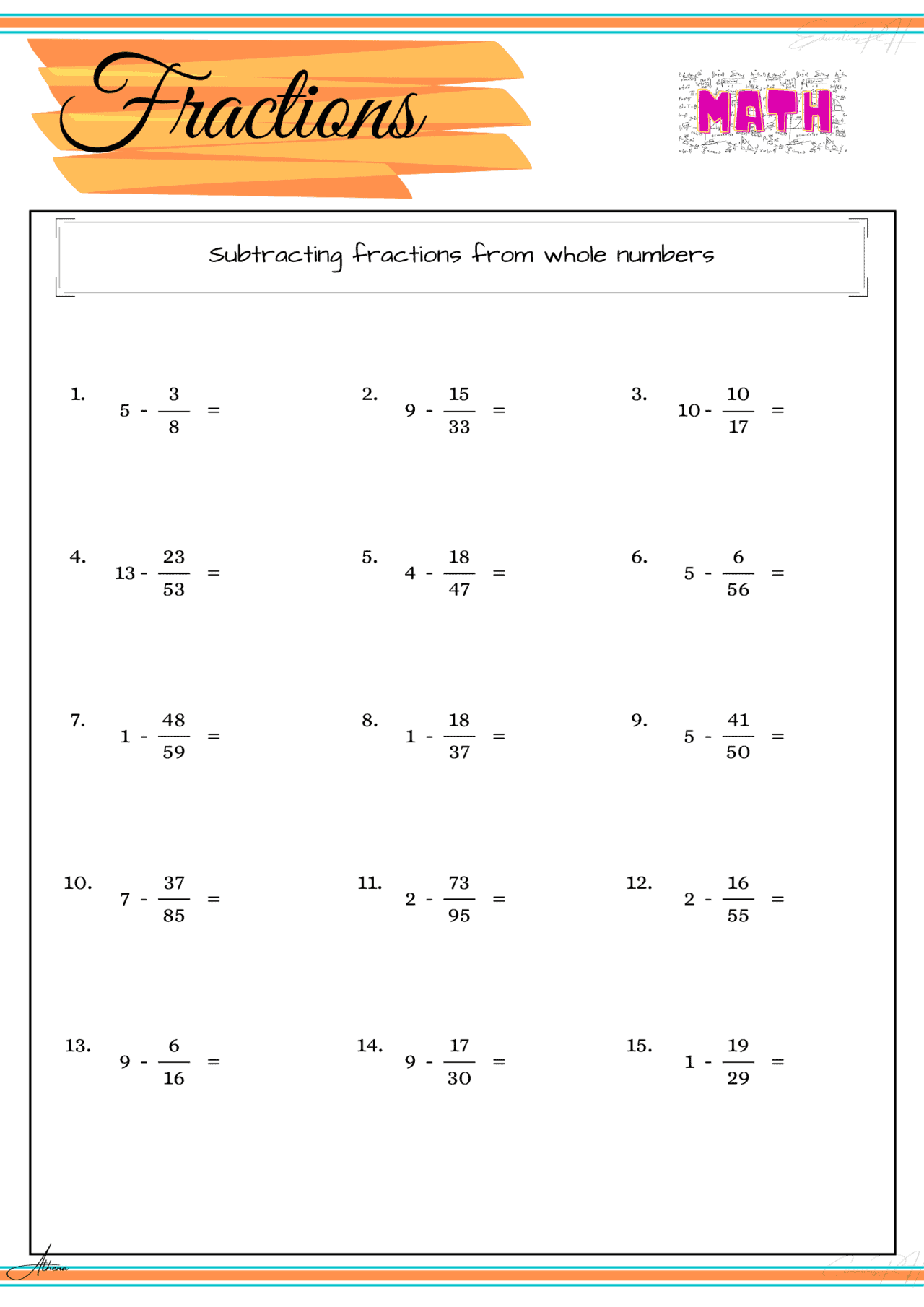 Grade 4 Math Fractions IV Subtraction 