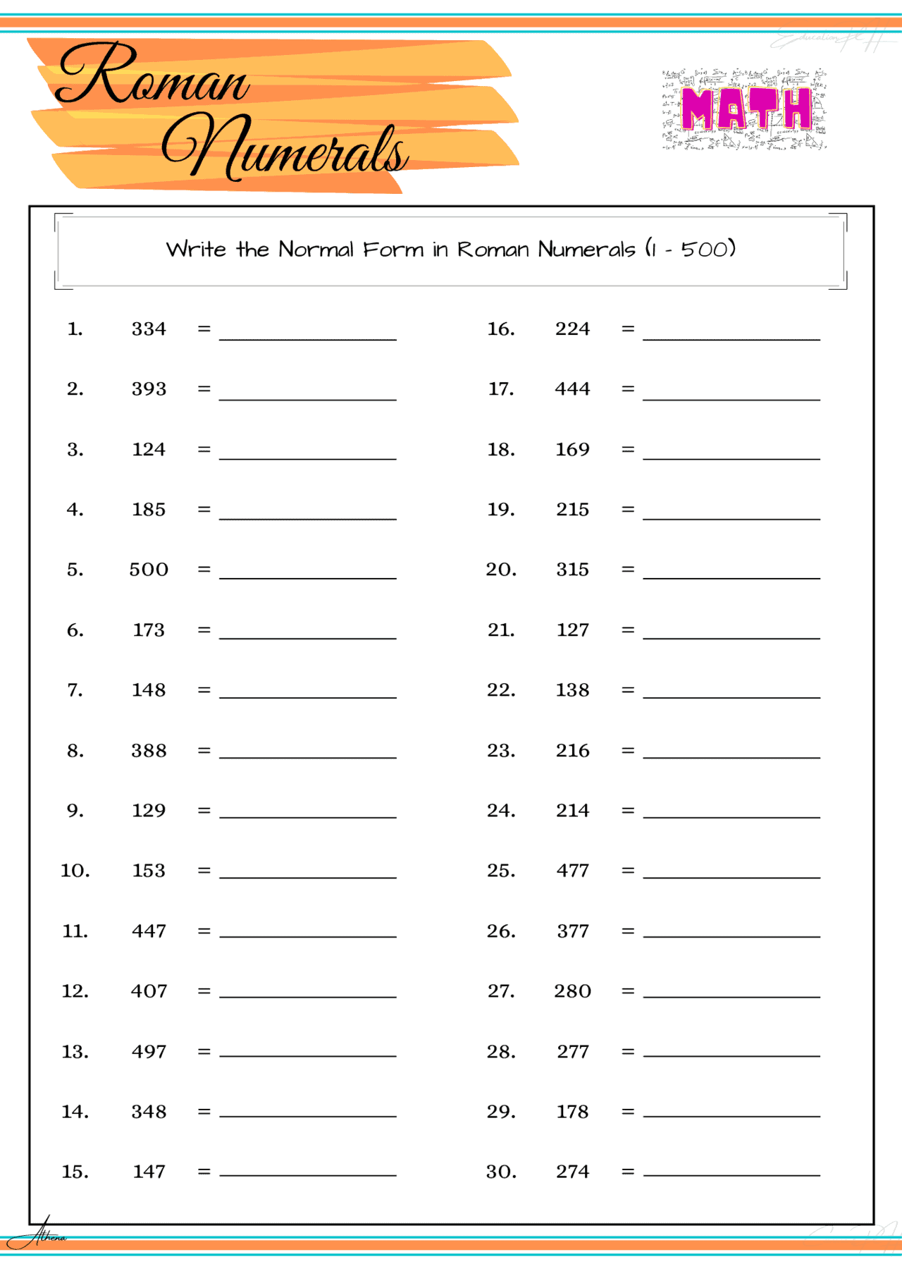 grade 4 math roman numerals